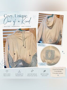 Free People White Hoodie with Light Blue Accents